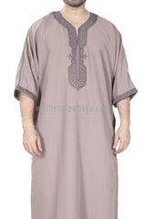 Men's Moroccan Thoube with Exquisite Embroidery Beige