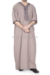 Men's Moroccan Thoube with Exquisite Embroidery Beige