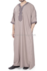 Men's Moroccan Thoube with Exquisite Embroidery Beige